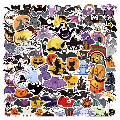 Autocollant Halloween Fantôme Chauve-Souris, Étiquette Graffiti, Décoration De Personnalité, Citrouille, Bagages, Fête Guitare, Étanche, 10/100 Pièces