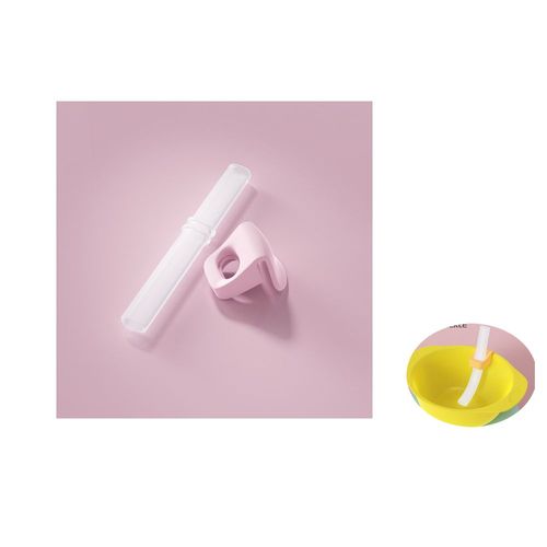 4 Pièces Réutilisables Sans Bpa Douce Pour Bébé Paille Avec Boucle Pour Les Enfants De Boire De Bébé S'adapte À La Plupart Des Bols Rose