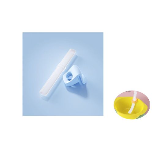 4 Pièces Réutilisables Sans Bpa Douce Pour Bébé Paille Avec Boucle Pour Les Enfants De Boire De Bébé S'adapte À La Plupart Des Bols Bleu