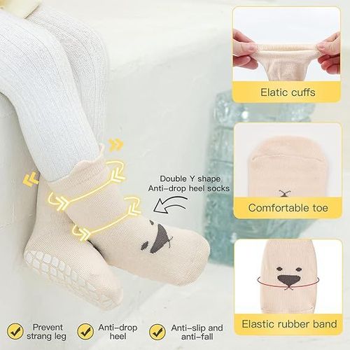 Lot De 5 Paires De Chaussettes Antidérapantes En Coton Pour Bébé De 0 À 12 Mois, Motif Dessin Animé