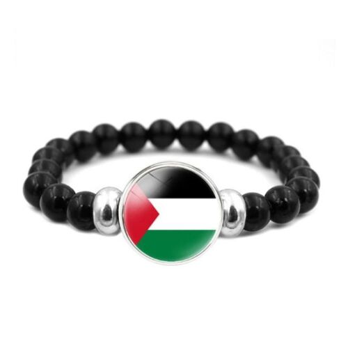 Bracelet Palestine Time Jewel Drapeau Homme & Femme Perles Noires