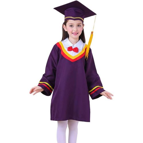 Kids Graduation Gown Doctoral Sets School Uniforms Graduation Phd Cloak Child Robe Cosplay Costume For Kindergarten Graduation Ceremony (Purple, Suitable Height 100cm)