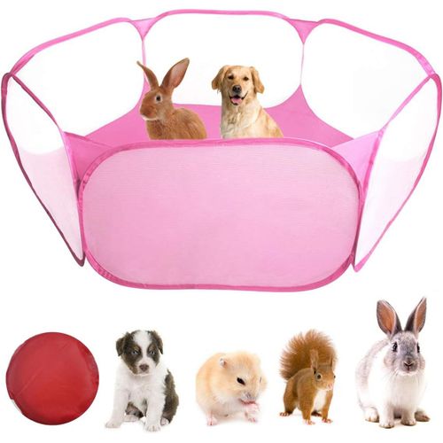 Loc-Cage Pour Petits Animaux,Parc Portable Lapin,Tente Pop-Up Transparente Animaux De Compagnie Extérieur/Intérieur Exerc Clôture Pour Cobaye,Hamster,Chinchillas Et Hérissons (Rose)