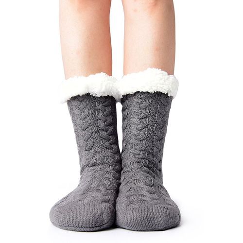 Mens Floue Chaussettes Chaussons Moelleux Confortable Cabine De L'hiver Au Chaud En Molleton Doux Confortable D'épaisseur Anti-Dérapant Cadeau De Noël Chaussettes Gris