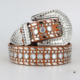Strass Ceinture Pour Les Femmes, Western Cowgirl Bling De Cuir Clouté Ceinture Pour Jeans Pantalon Camel