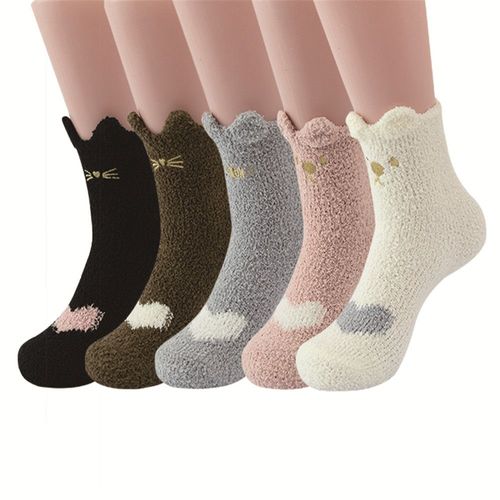 5 Paires De Pilou Pilou Chaussettes, Polaire Chaussettes Femmes Chat Chaussons Chaussettes Pour Les Filles, Les Femmes - Taille Unique - Multicolore