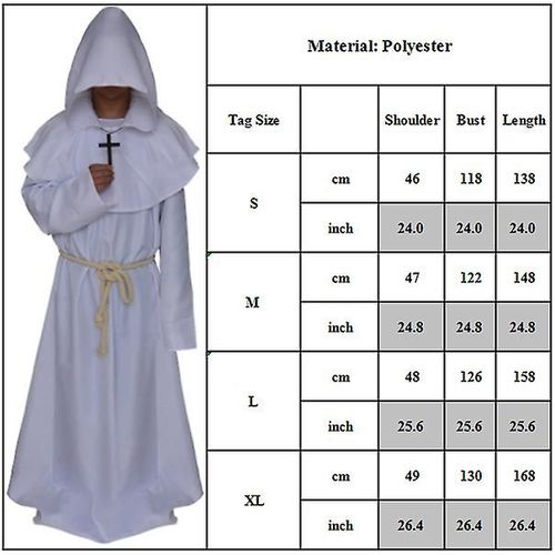 1pcs Adulte Moine Robe À Capuche Manteau Cape De Moine Médiéval Prêtre Costume De Cosplay¿Xl¿Blanc¿