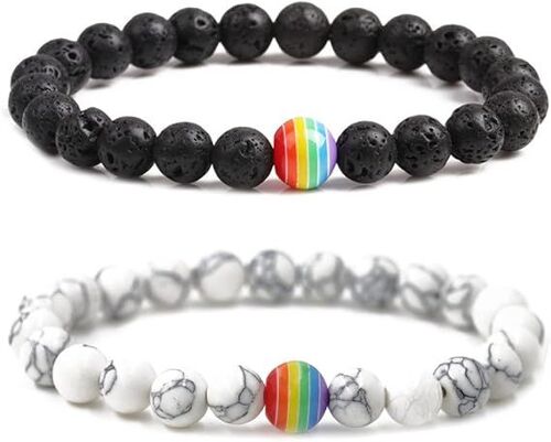 Lot De 2 Bracelets De Noël En Perles, Pierres Naturelles, Pierres Précieuses, Pour Couple, Cadeau D'anniversaire De Mariage Pour Homme Et Femme