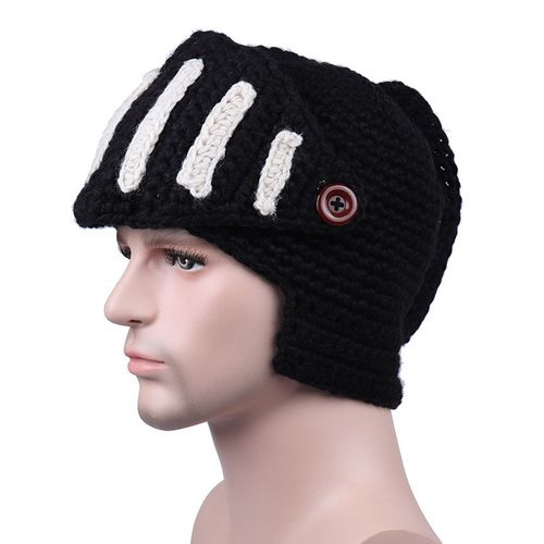 Chevalier Romain Tricoté Chapeau Noir D'hiver Gladiateur Masque Casquette À La Main En Tricot Pour Hommes Chapeau