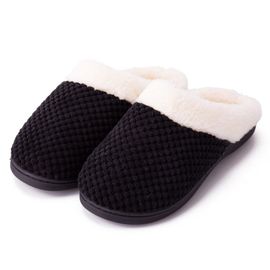Les Femmes Confortables Coral Fleece Pantoufles En Mousse À Mémoire, De Glisser De La Maison De Chaussures Pour Utilisation Intérieure Et Extérieure, Noir