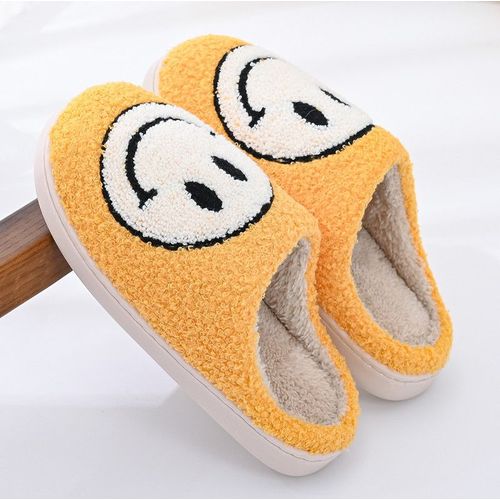 Antidérapant Smiley Chaussons En Peluche Douce Léger Confortable À La Maison De Coton Pantoufles¿De Riz Sur Fond Jaune
