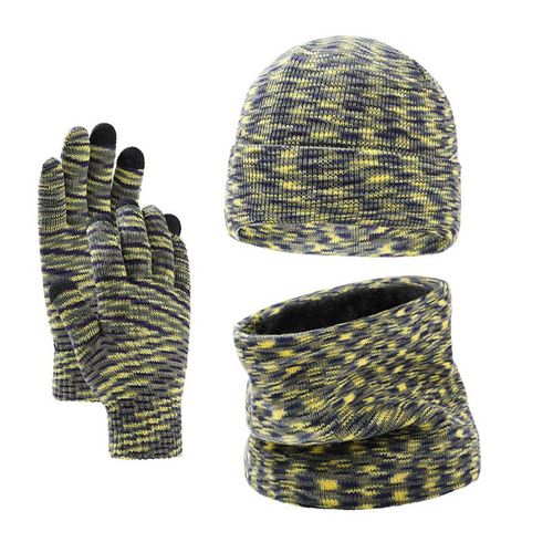 D'hiver Chauffé Hat Beanie, Jaune Chaud Doublure Foulard Unisexe Tricot Gants Tactiles Ensemble De Trois Pièces, Résistant Au Froid Chapeau Harnais Chapeau Gants De Course