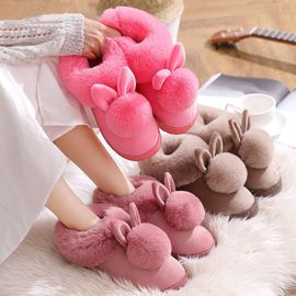 38/39 De L'ue Noir D'hiver Des Femmes Pantoufles Chaud En Coton Pantoufles De Couleur Unie Chaussures D'intérieur Chausson Lapin En Peluche De La Maison Chaussures De La Maison De Mode De L'hiver
