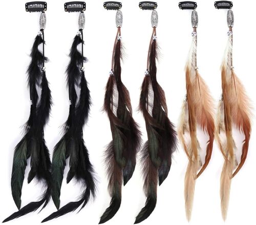Kalanka-Plume Accessoires Cheveux Avec Pinces À Cheveux (Lot De 6), Bohème & Indien Coiffe, Femmes Plume Extensions De Cheveux, Bardage Accessoires Cheveux Pour Cosplay Toussaint Thème De La Fête 