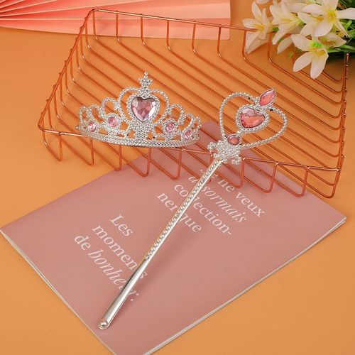 1 ensemble d'accessoires de robe rose pour filles, couronne et baguette magique