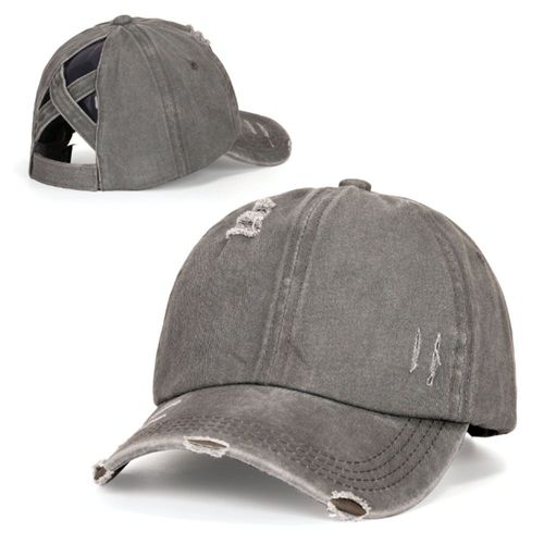 1 Pcs Gris Femmes De La Queue De Cheval, Chapeau, Femmes Déchiré Casquette De Baseball