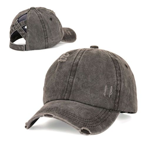1 Pcs Noir Femme Queue De Cheval Chapeau, Femmes Déchiré Casquette De Baseball