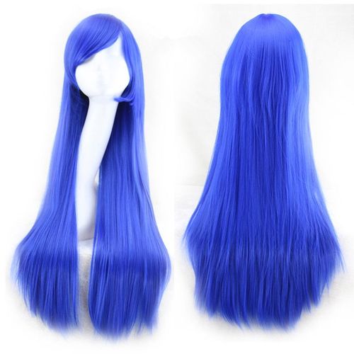 ¿Bleu¿Coloré Panda Longue Ligne Droite Perruque Cosplay Avec Racine Des Cheveux Naturel Perruque De Cheveux Synthétiques, Pour Femmes Ou De Filles Pour Halloween Costume De Fête Ou