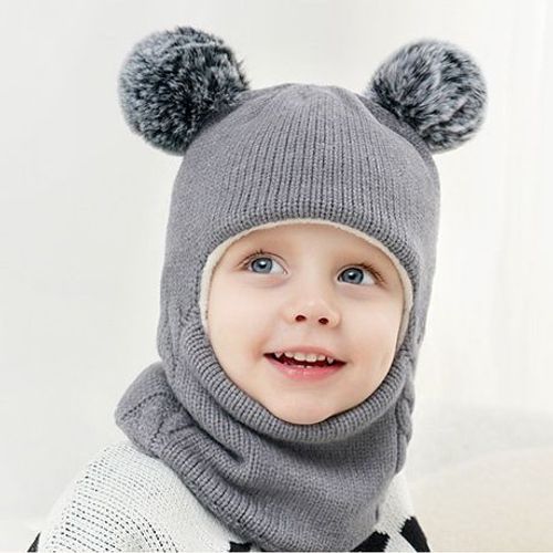 Bébé Chapeau D'hiver Ensemble Écharpe, Unisexe Bébé Bambin Chapeau Foulard¿Gris