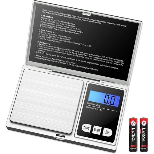 Kalanka-Balance De Precision 0.01g, 200g/0,01g, Balance De Poche Avec Écran Lcd, Petite Balance De Bijoux, Balance De Cuisine, Balance De Précision Avec Fonction De Tare, Acier Inoxydable (Argent)
