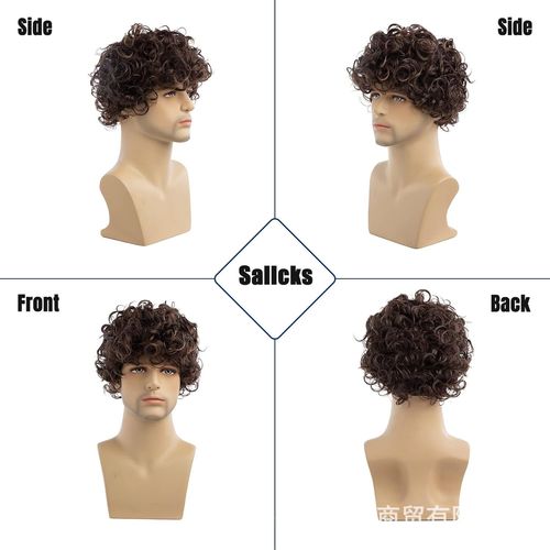Mens Court Bouclés Perruque Brun Clair Synthétique Halloween Costume De Cosplay Perruque De Cheveux Pour Les Hommes