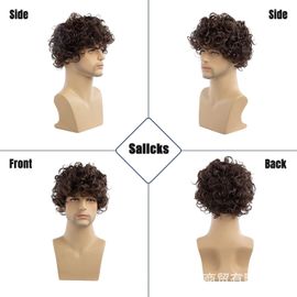 Perruque Synthétique Courte Bouclée Pour Homme, Marron Clair, Pour Déguisement D'halloween Ou De Cosplay
