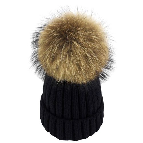 Femmes Bonnet En Tricot Avec Pompon, Le Noir De L'hiver Au Chaud Doublé De Molleton Chapeau Ample Tricoté Beanie Chapeaux