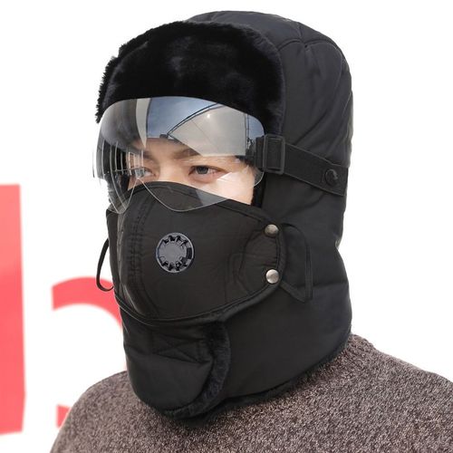 ¿Noir¿Russe Fausse Fourrure D'hiver Imperméable À L'eau Un Bonnet Avec Des Battements D'oreille Des Femmes/Des Hommes