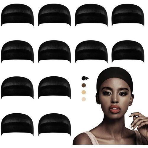 Loc-Bonnets De Perruque Pour Femme,Nylon Wig Caps Filet Cheveux Perruque Pour Cosplay,Noir 12 Pièces