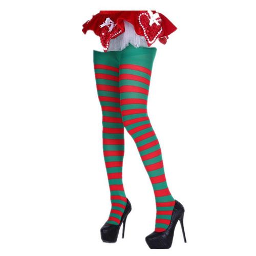 2 Pcs Costumes De Noël De Femmes Adultes Rouge Et Vert Rayé Costume Collants Halloween, Noël Dress Up