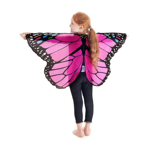 ¿Rose Rouge¿Ailes De Papillon Fille Papillon Capes Enfant Cadeau Halloween Costume De Fantaisie Robe De Performance De La Princesse Des Elfes Fées