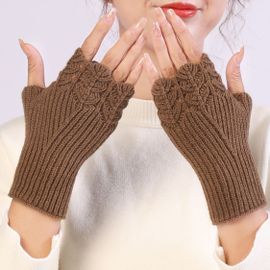2 Paires De Mitaines D'hiver Gants Finger Moitié Gants En Tricot Chaud Poignets Pour Les Femmes, Les Filles(Rouge+Vert Kaki)