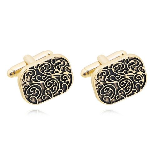 Boutons De Manchette Gravés À Motif Vintage (Doré Et Noir) Pour Homme - Acier Inoxydable Brossé, Idéal Pour Un Mariage Professionnel