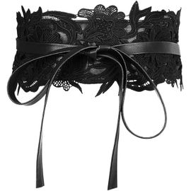 Large Dentelle Ceinture Pour Les Femmes, Noeud Papillon Autour De La Taille De La Ceinture, Pu Cuir Obi Ceinture Pour Robe, Noir, Noir, Taille Unique