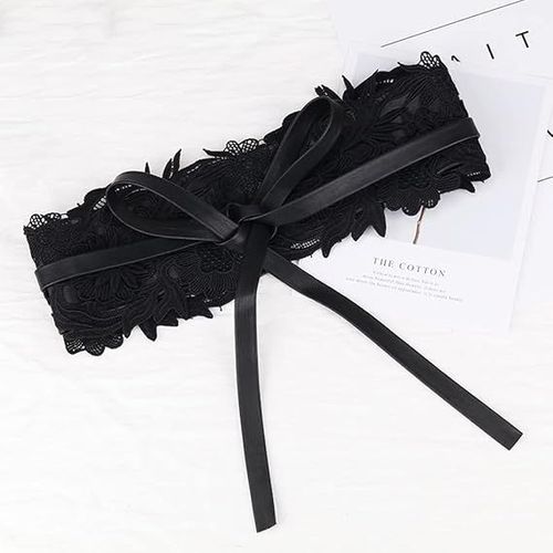 Large Dentelle Ceinture Pour Les Femmes, Noeud Papillon Autour De La Taille De La Ceinture, Pu Cuir Obi Ceinture Pour Robe, Noir, Noir, Taille Unique