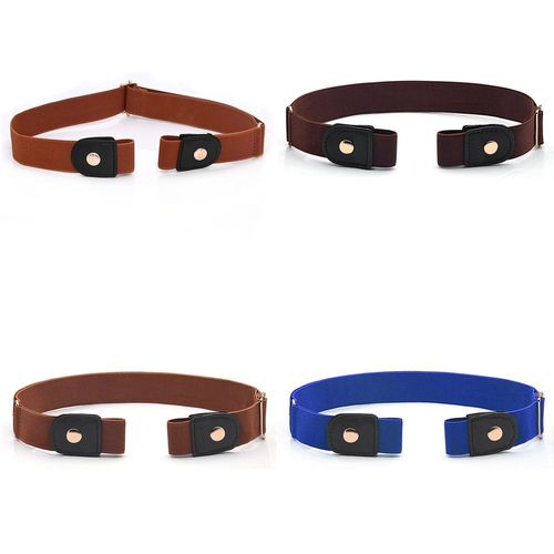 (Brun+Café+Brun+Bleu Clair) Détendre La Ceinture Pantalon Ceinture Sans Boucle Élastique Réglable