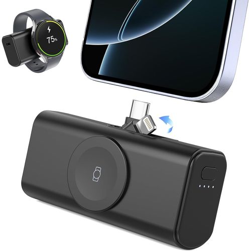 Sjzg-3-En-1 Batterie Externe, 5000mah Mini Batterie Externe Pour Samsung, Power Bank Avec Support Compatible Avec Samsung S22/23/24 Série, Iphone 16/15, Galaxy Watch 6/5 Et Galaxy Buds3/3pro (P6-Bk)