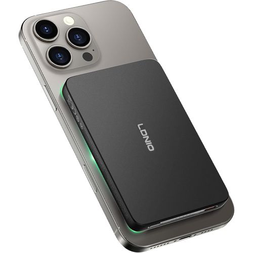 Batterie Externe Magnétique 5000mah ¿ Chargeur Aimanté Iphone12à16 ¿ Charge Rapide Usb¿C & Sans Fil ¿ Compacte, Légère, Aluminium Noir