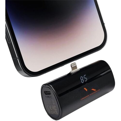 Cargador Portátil Para Iphone Y Android Mini, 3300 Mah Power Bank Pd Pequeña Y Ligera Batería Externa, Powerbank Con Pantalla Led Modelo Compatible With Iphone And Android (Black, Lighting)
