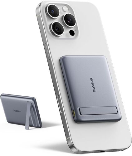 Picogo Mini Magsafe Powerbank 5000mah 20w With Foldable Stand, Qi2 Certified External Battery Wireless Magnetic Power Bank Compatible With Iphone 16/15/14/13/12/Pro/Pro Max Series, Grey