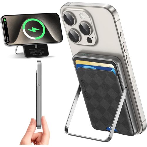 Batterie Externe,Avec Porte Carte Support Pliable,5000mah Mini Power Bank Magnétique Sans Fil,Slim Chargeur Portable Induction Compatible Avec Iphone 16/15/14/13 Séries