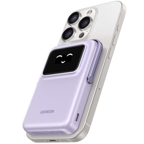 Uno Batterie Externe 10000mah 20w Emoji Affichage Avec Support Pliable Compatible Avec Magsafe Iphone 16 15 14 13 12 Plus Pro Max Power Bank Induction Usb C Charge Rapide Magnétique (Violet)[Z115]