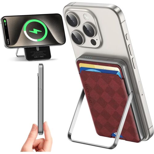 Batterie Externe,Avec Porte Carte Support Pliable,5000mah Mini Power Bank Magnétique Sans Fil, Slim Chargeur Portable Induction Compatible Avec Iphone 16/15/14/13 Séries[Gyc962874]