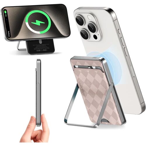 Loranka-Batterie Externe,Avec Porte Carte Support Pliable,5000mah Mini Power Bank Magnétique Sans Fil, Slim Chargeur Portable Induction Compatible Avec Iphone 16/15/14/13 Séries