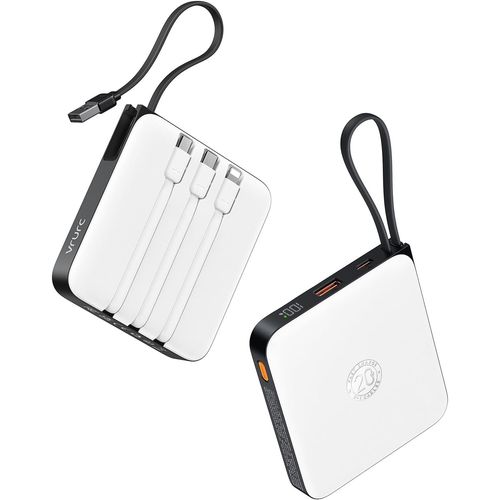 Batterie Externe 20000mah Avec 4 Câbles Intégrés Mini Power Bank Usb C 22.5w Charge Rapide Batterie Portable Avec Affichage Led Pour Iphone Huawei Xiaomi (Blanc)[Z2596]