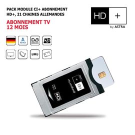 Pack Module CI+ avec carte d'accès abonnement Tv 12 mois, bouquet Allemand HD+, 21 Chaînes, Haute Définition