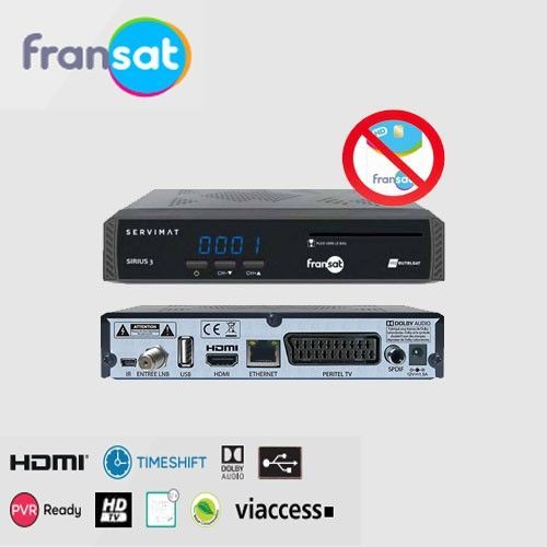 Récepteur Satellite Enregistreur Sirius 3 Hd Fransat Sans Carte