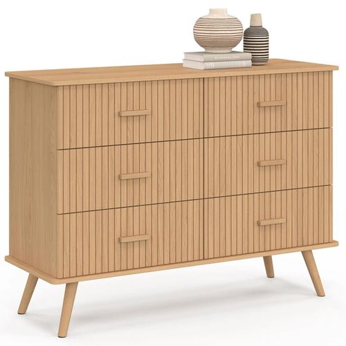Commode 6 Tiroirs Juliette 110 Cm Lattes Tasseau Bois Coloris Chêne