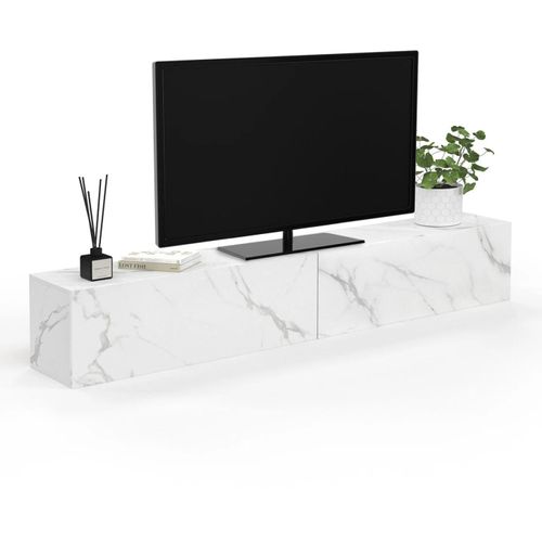 Meuble Tv 180 Cm Suspendu Elio 2 Portes Bois Effet Marbre