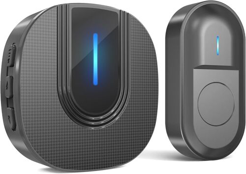 Sonnette Sans Fil Extérieur Étanche 300 Mètres Sonnette de Porte Carillon Electronique Kit pour la Maison avec Récepteurs Enfichables 55 Sonneries, 5 Niveaux Volumes, Nior
